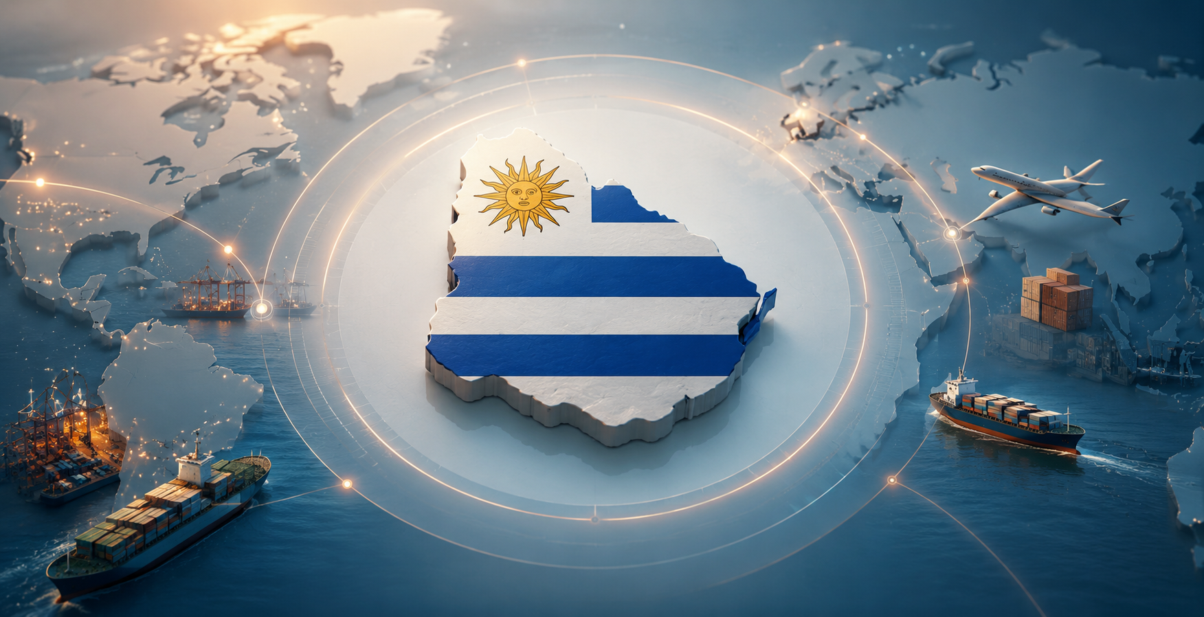 Uruguai como hub estratégico conectado a portos, navios, transporte aéreo e mercados internacionais